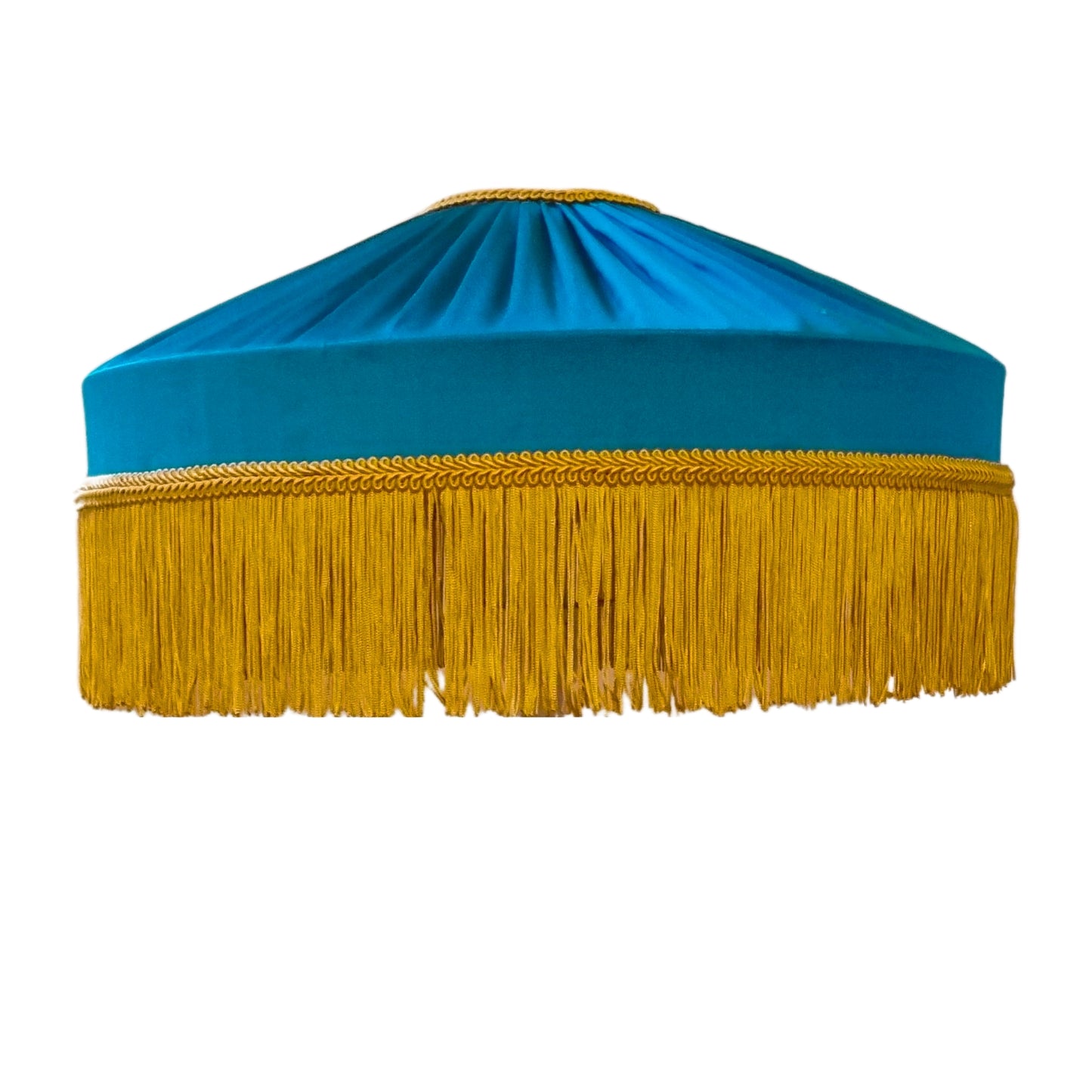 Teal Blue Tiffany Fringed  Silk Lampshade