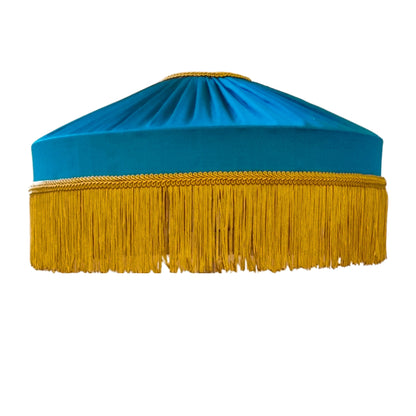Teal Blue Tiffany Fringed  Silk Lampshade