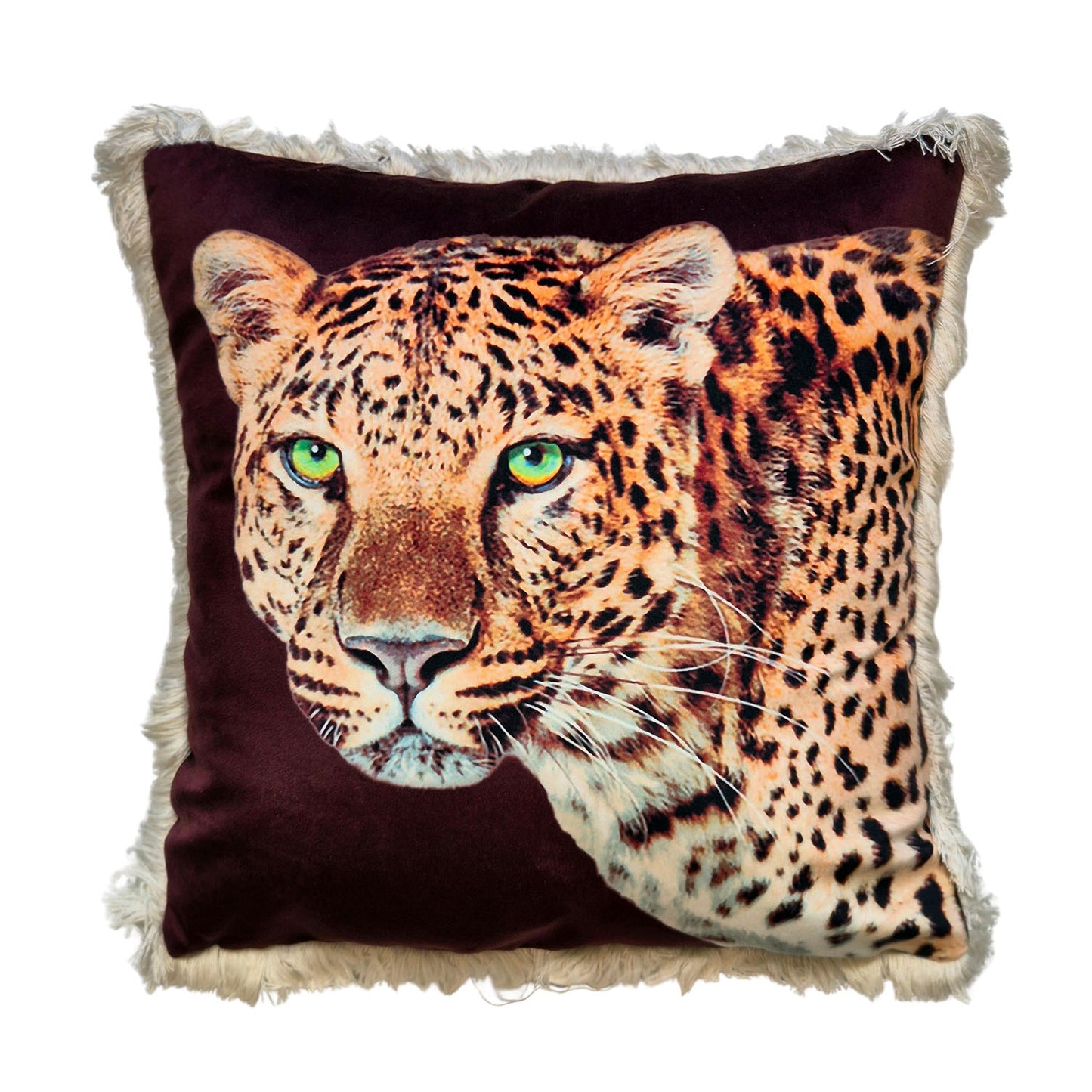 Leopard Lounge Fringed Cushion Chocolate