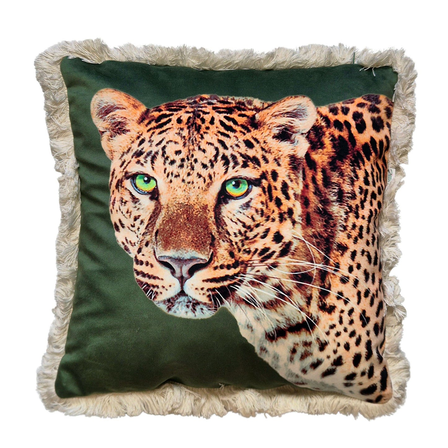 Leopard Lounge Fringed Cushion Olive