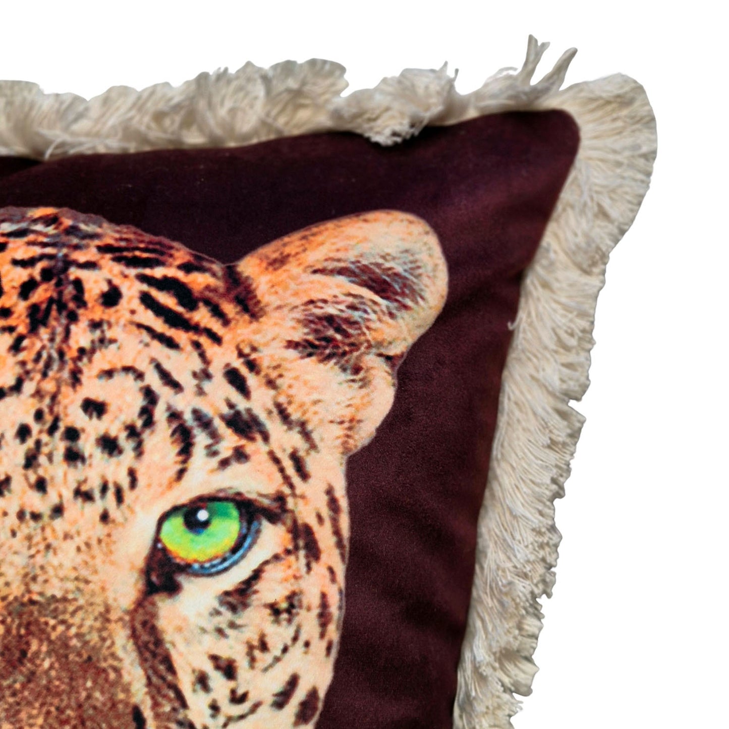 Leopard Lounge Fringed Cushion Chocolate