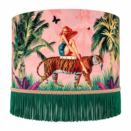 Queen K Jungle Walk Pink Fringed Drum Lampshade