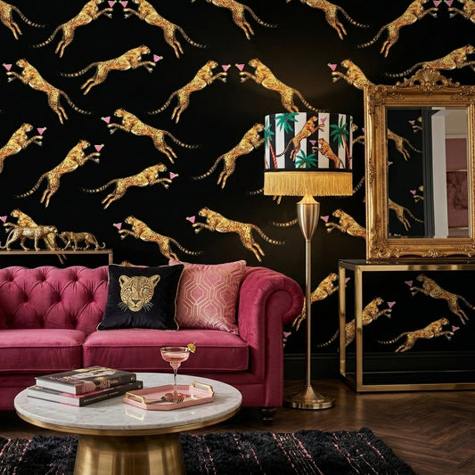 Cocktail Cheetah Black Wallpaper
