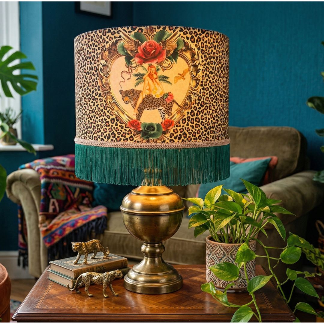 Tiger Rose Fringed Lampshade
