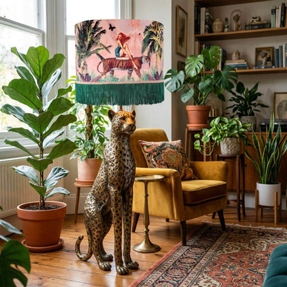 Queen K Jungle Walk Pink Fringed Drum Lampshade