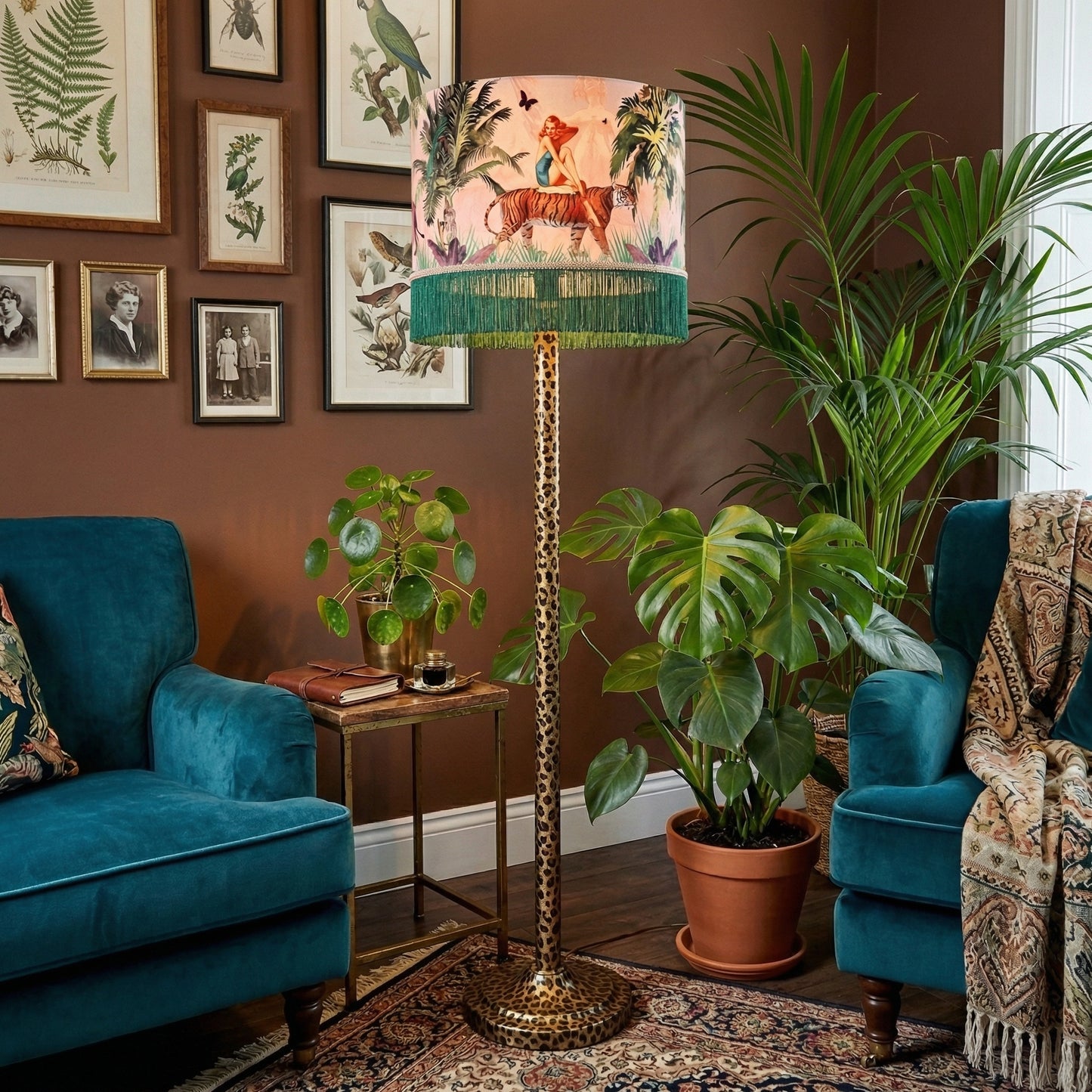 Queen K Jungle Walk Pink Fringed Drum Lampshade