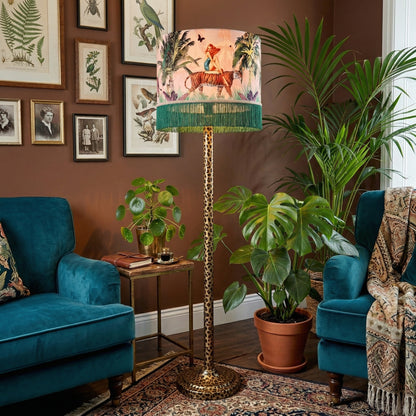 Queen K Jungle Walk Pink Fringed Drum Lampshade