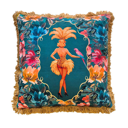 Lulu LaRue Floral Fringed Cushion Teal