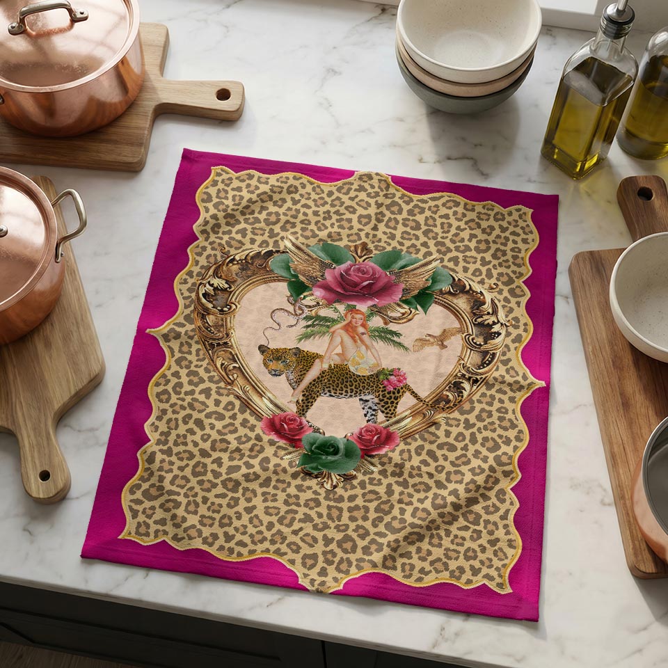 Tiger Rose Leopard Linen Tea Towel