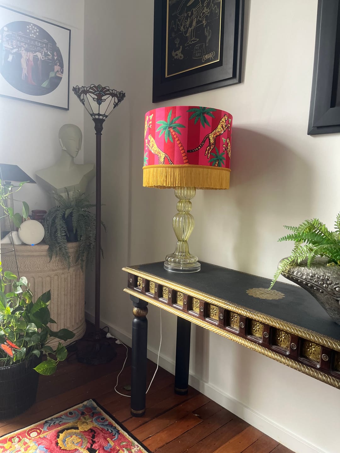 Cocktail Cheetah Tassel Velvet Drum Lampshade Pink and Red Stripe