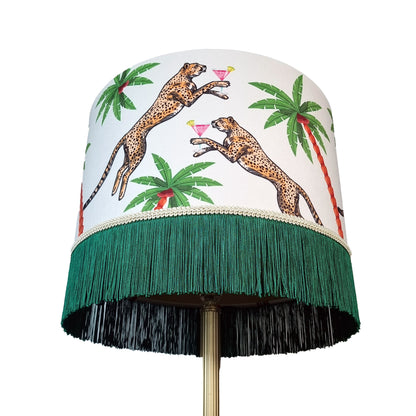 White Tassel Leopard Lamp shade, Cheetah decor, fringe light, leopard print lampshades, ivory lampshades, quirky homewares, fringed