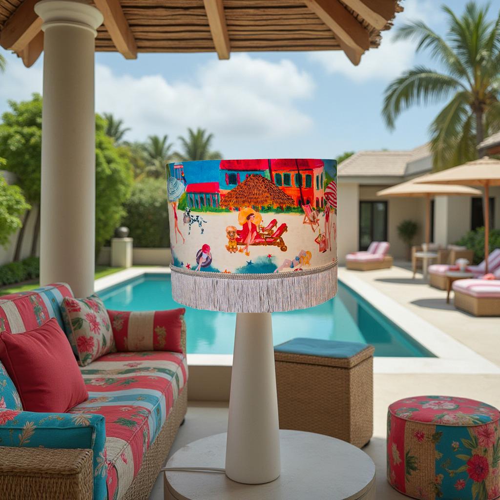 Riviera Tassel Lampshade Large drum fringe lamp shade eclectic decor beach house lighting seaside homewares pool bar lights