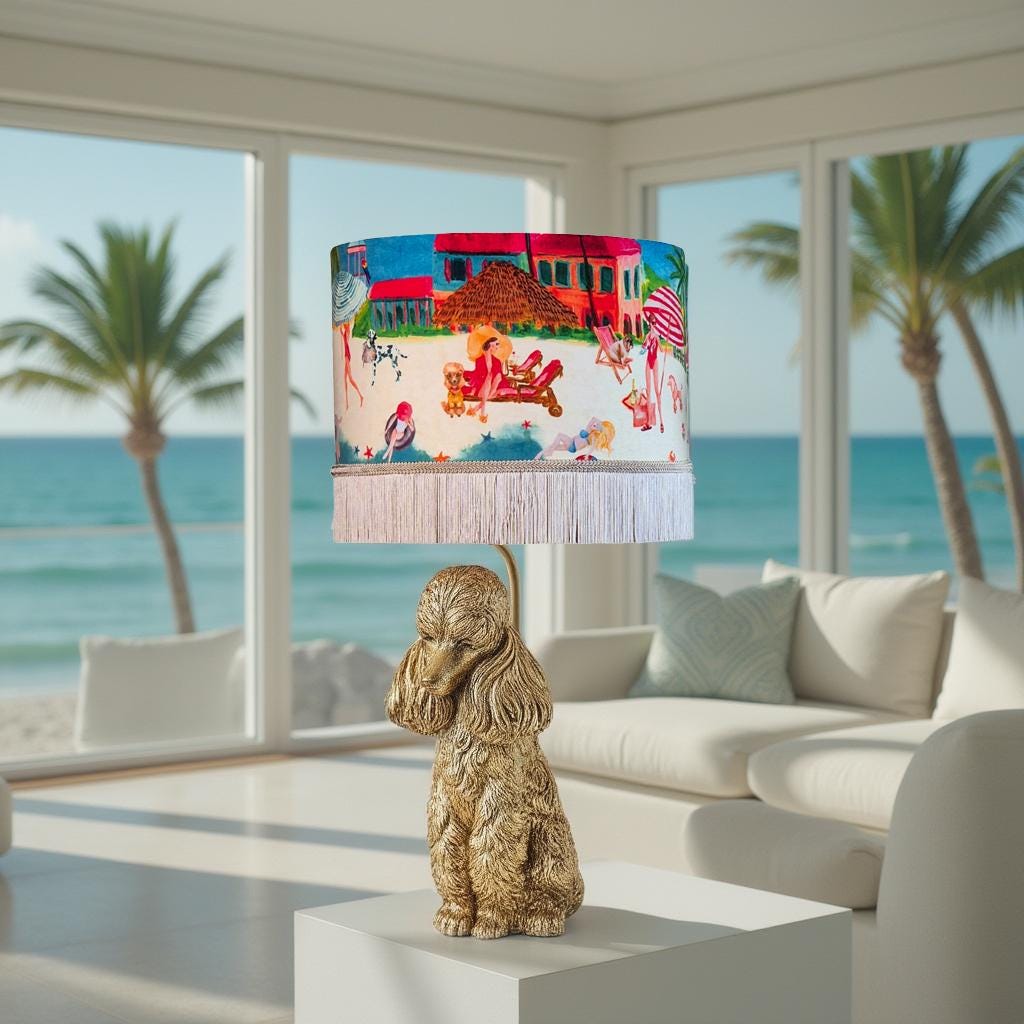 Riviera Tassel Lampshade Large drum fringe lamp shade eclectic decor beach house lighting seaside homewares pool bar lights