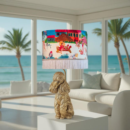 Riviera Fringed Lampshade tassel beach boho lamp shades coastal style decor mediterranean decor blue and white homewares fringe light shade