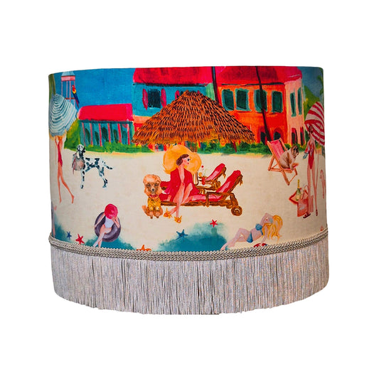 Riviera Fringed Lampshade tassel beach boho lamp shades coastal style decor mediterranean decor blue and white homewares fringe light shade