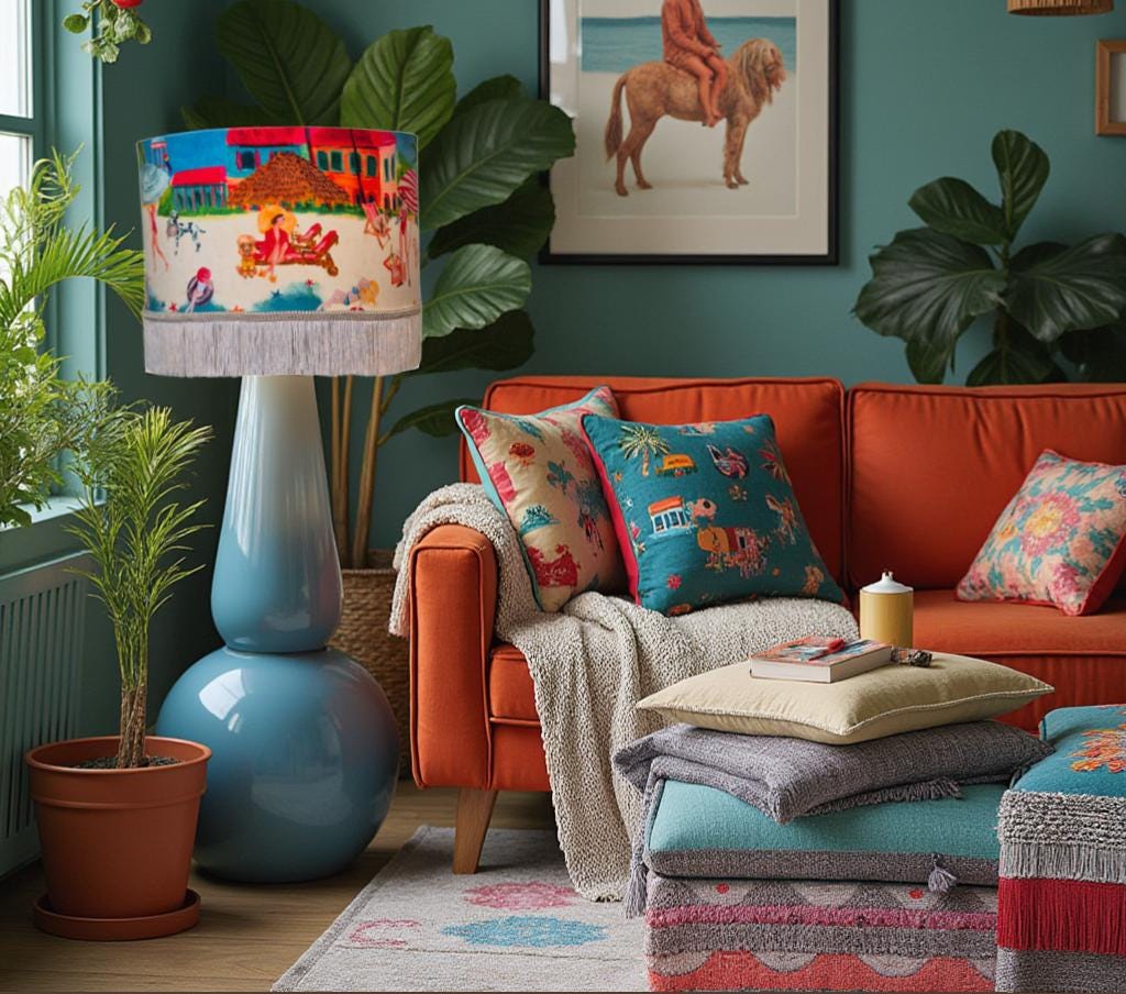 Riviera Tassel Lampshade Large drum fringe lamp shade eclectic decor beach house lighting seaside homewares pool bar lights