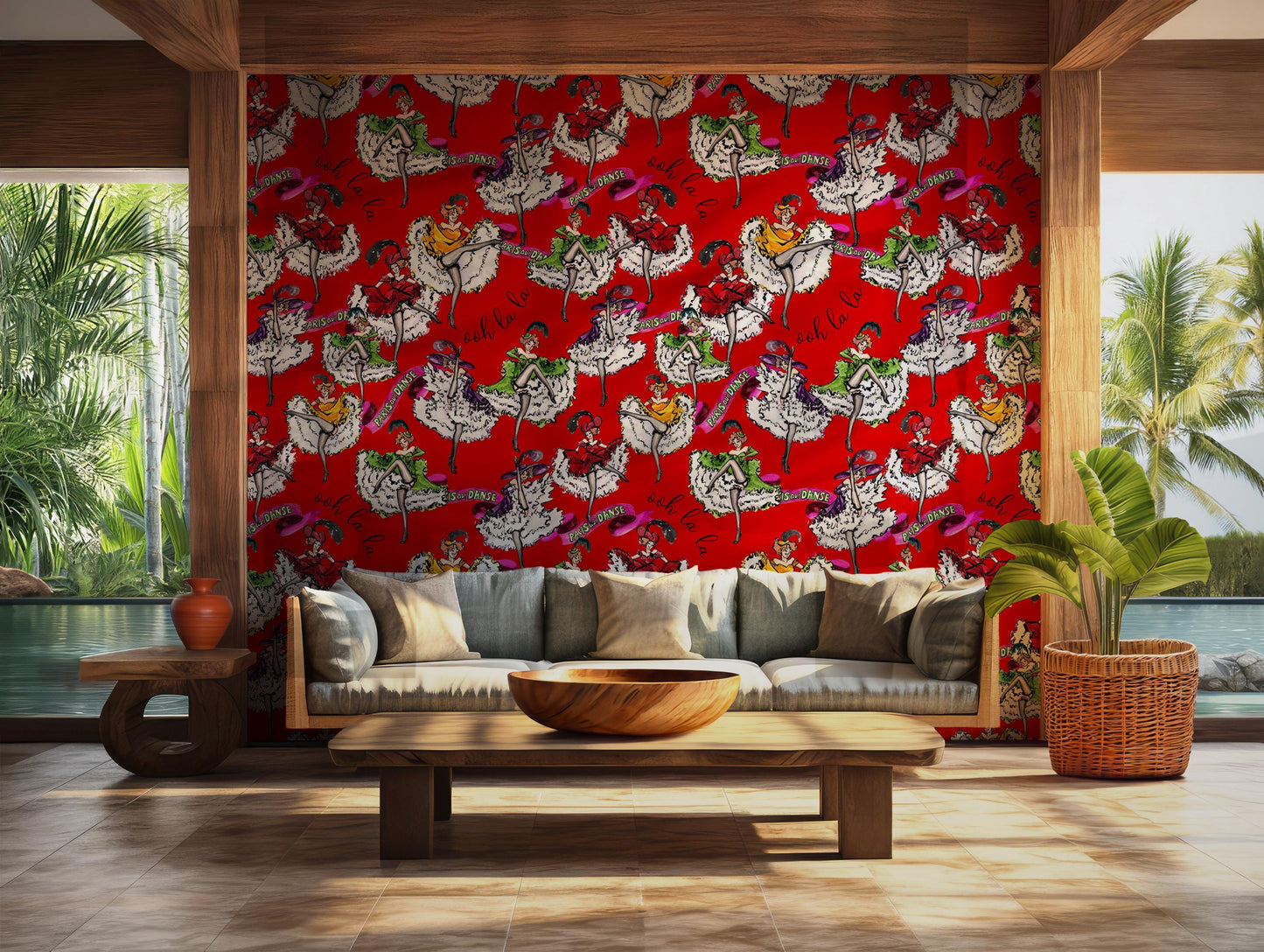Red Vintage Wallpaper Peel and Stick, non-woven boudoir wallpaper, bedroom wallpaper, feminine wall paper, wall covering,