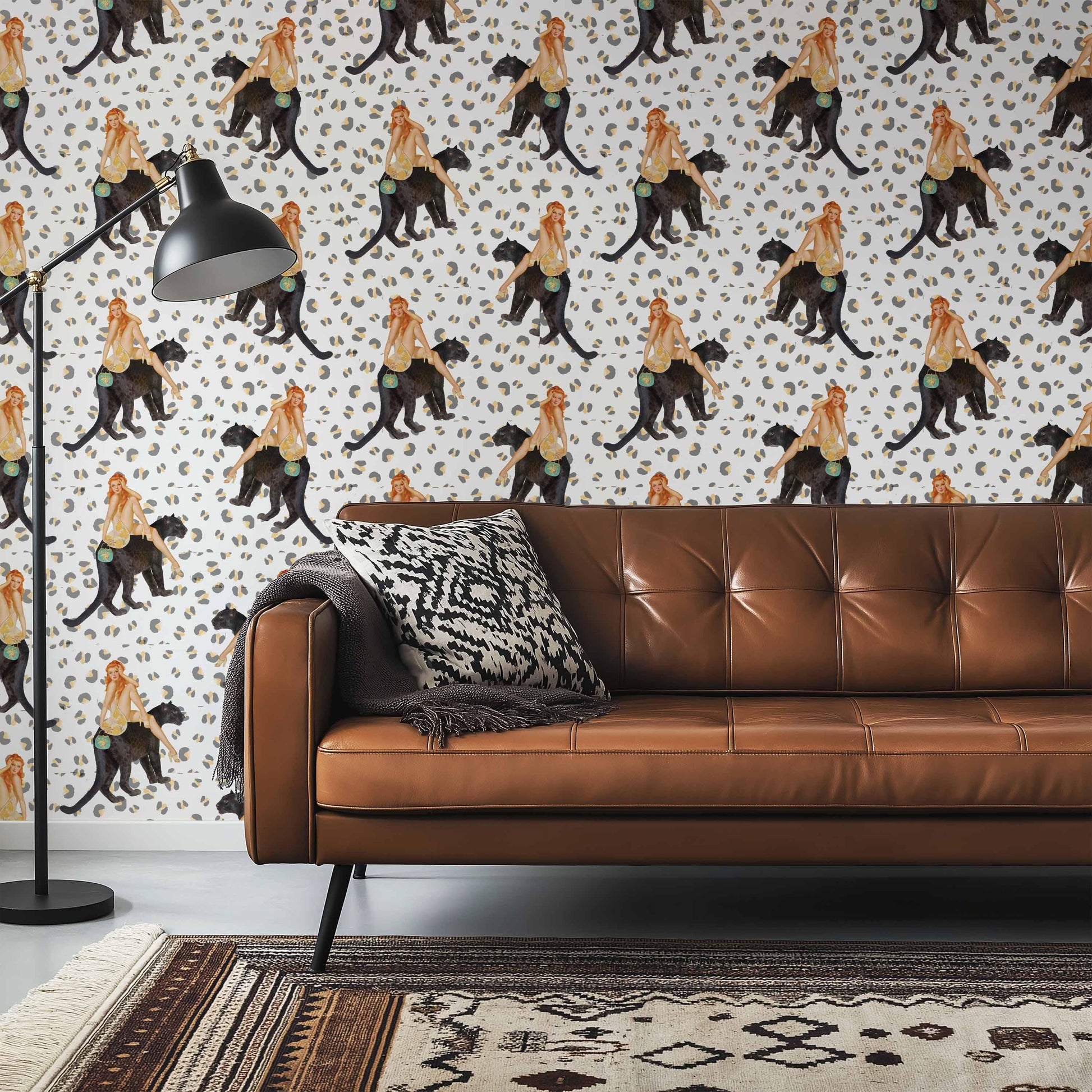 Abigail Ivory leopard Wallpaper Peel and Stick, jungle panther retro, vintage style wall paper, statement wallpaper, Queen K