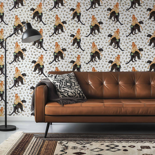 Abigail Ivory leopard Wallpaper Peel and Stick, jungle panther retro, vintage style wall paper, statement wallpaper, Queen K