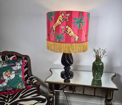 Cocktail Cheetah Striped Fringed Drum Lampshade for table lamp floor lamp, black drum shade table lamp floor lamp ceiling pendant vibrant