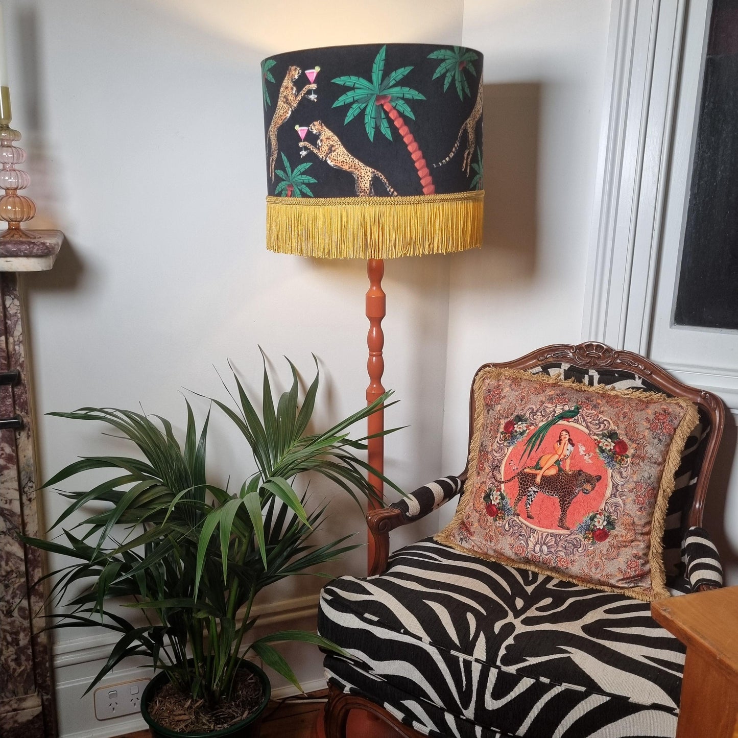 Fringed Leopard Lamp shade, Cheetah shades, tassel light, leopard print lampshades, black lampshades, quirky homewares, unique light shade