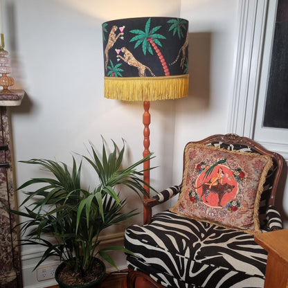 Fringed Leopard Lamp shade, Cheetah shades, tassel light, leopard print lampshades, black lampshades, quirky homewares, unique light shade
