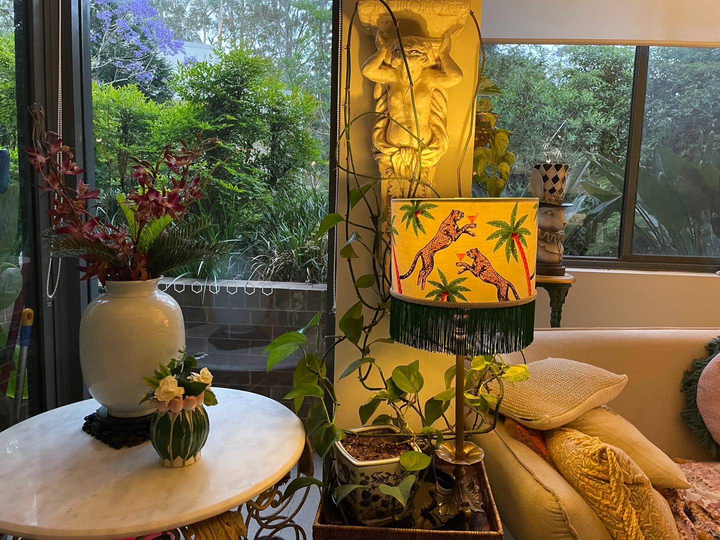 Fringed Leopard Lamp shade, Cheetah shades, tassel light, leopard print lampshades, ivory lampshades, quirky homewares, unique light shade