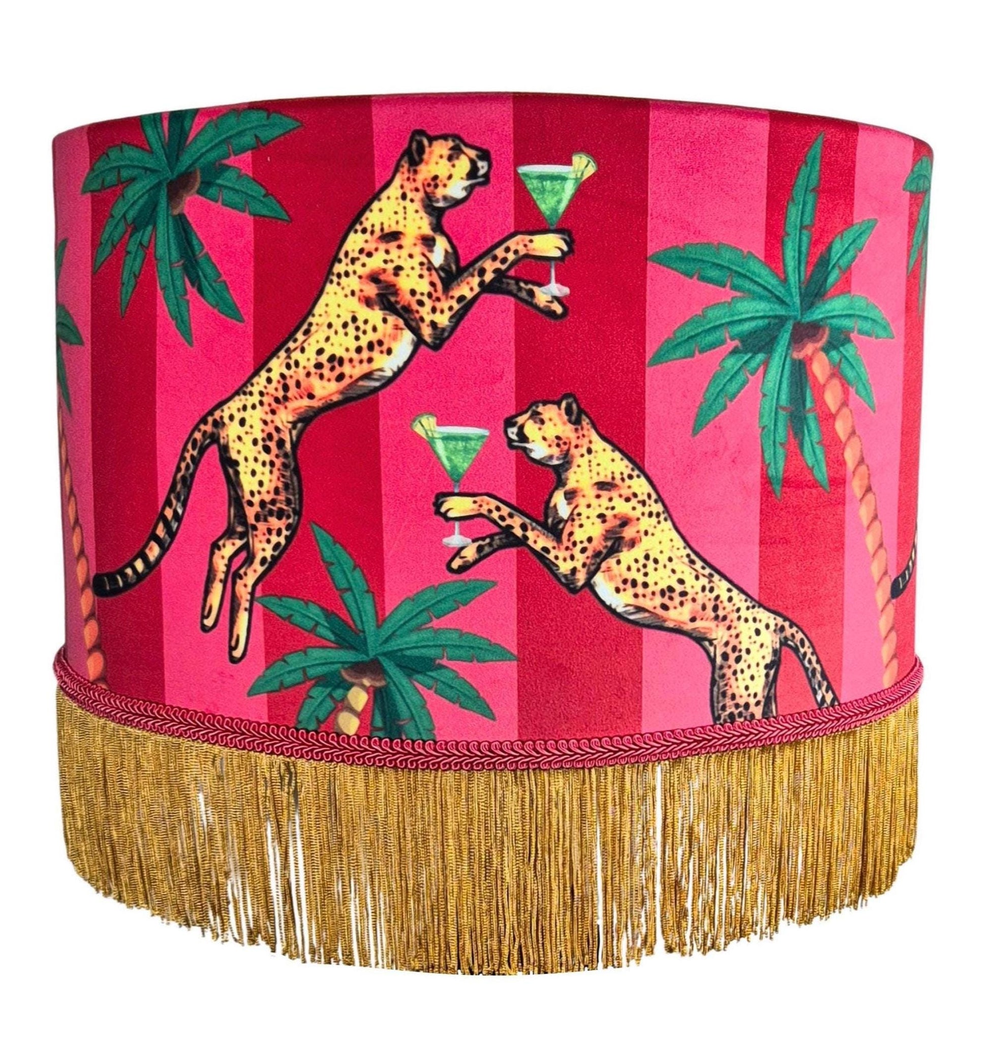 Cocktail Leopard Striped Tassel Lampshade, Cheetah decor, Pink Red velvet lamp shade, leopard print lampshades, cool lampshades, quirky
