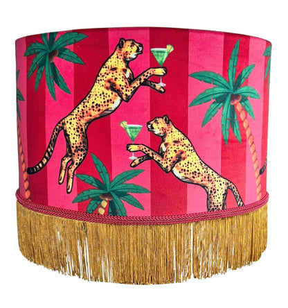 Cocktail Leopard Striped Tassel Lampshade, Cheetah decor, Pink Red velvet lamp shade, leopard print lampshades, cool lampshades, quirky