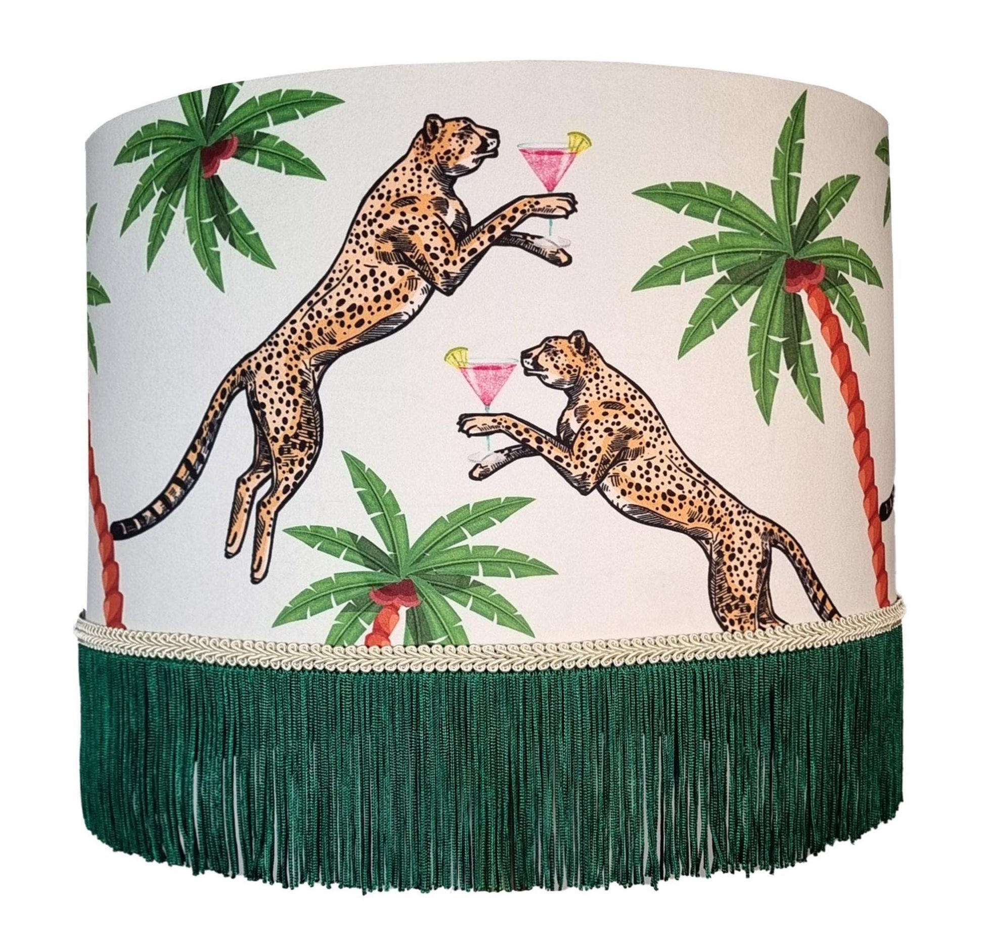 Fringed Leopard Lamp shade, Cheetah shades, tassel light, leopard print lampshades, ivory lampshades, quirky homewares, unique light shade