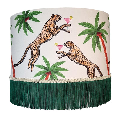 Fringed Leopard Lamp shade, Cheetah shades, tassel light, leopard print lampshades, ivory lampshades, quirky homewares, unique light shade