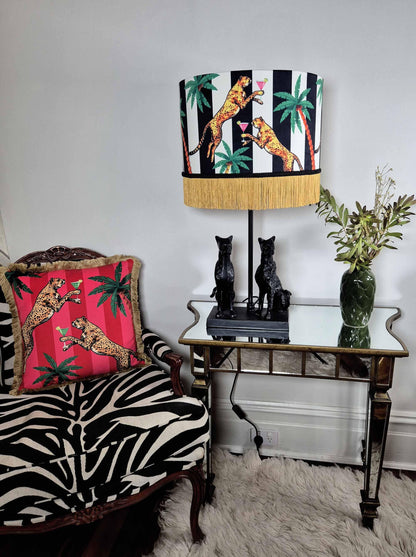 Cocktail cheetah red pink striped pillow with insert cushion sofa throw pillows fringed cushion velvet cover stripe