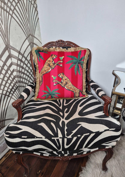 Cocktail cheetah red pink striped pillow with insert cushion sofa throw pillows fringed cushion velvet cover stripe