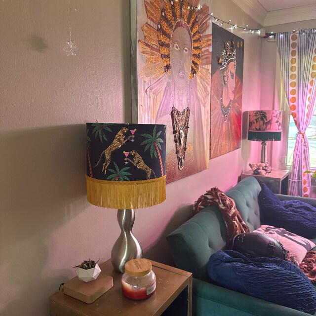 Fringed Leopard Lamp shade, Cheetah shades, tassel light, leopard print lampshades, black lampshades, quirky homewares, unique light shade