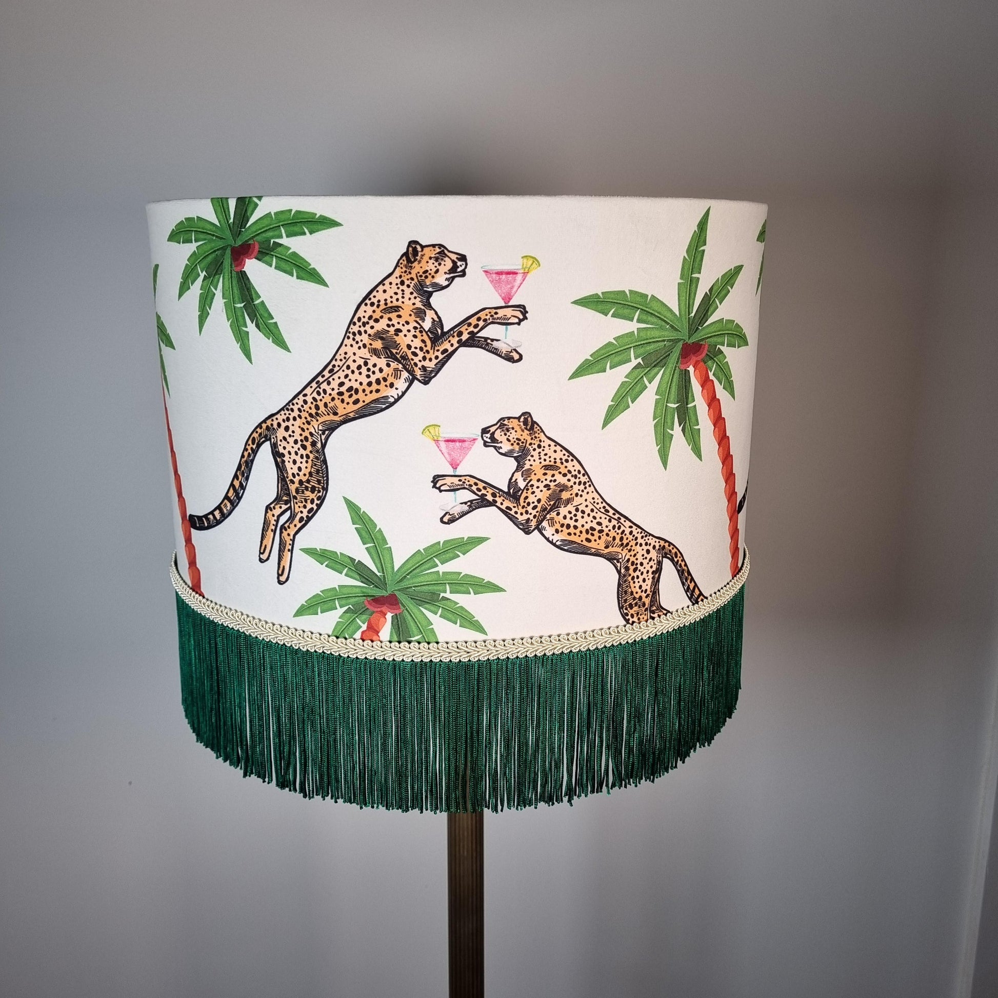 Fringed Leopard Lamp shade, Cheetah shades, tassel light, leopard print lampshades, ivory lampshades, quirky homewares, unique light shade