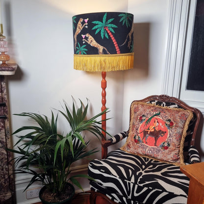 Black Tassel Leopard Lamp shade, Cheetah decor, fringe light, leopard print lampshades, ivory lampshades, quirky homewares, fringed