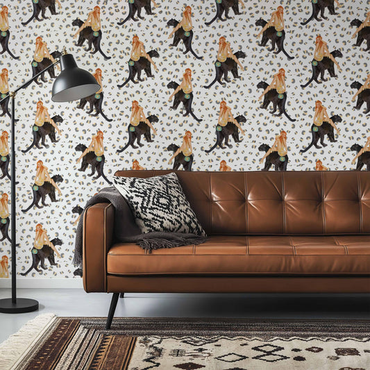 Abigail Ivory leopard Wallpaper Peel and Stick, jungle panther retro, vintage style wall paper, statement wallpaper, Queen K