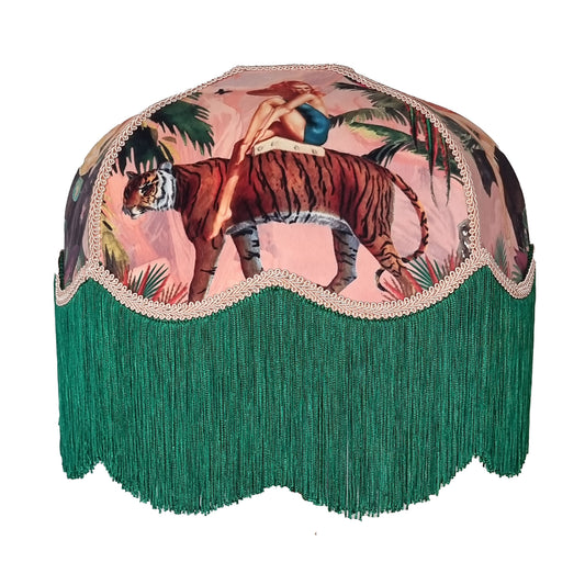 Pink Jungle Walk Fringed Lampshade