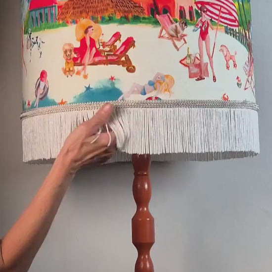 Riviera Fringed Lampshade tassel beach boho lamp shades coastal style decor mediterranean decor blue and white homewares fringe light shade