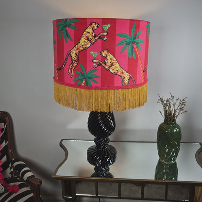 Cocktail Cheetah Tassel Velvet Drum Lampshade Pink and Red Stripe