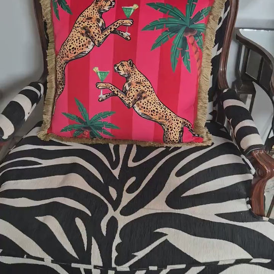 Cocktail cheetah red pink striped pillow with insert cushion sofa throw pillows fringed cushion velvet cover stripe