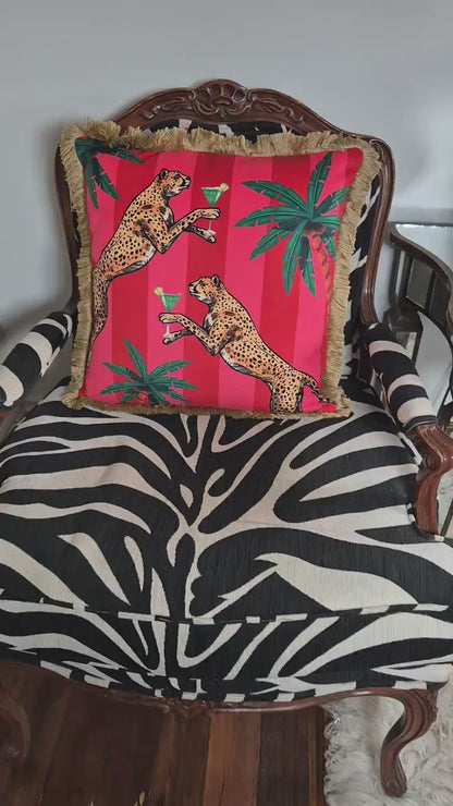 Cocktail cheetah red pink striped pillow with insert cushion sofa throw pillows fringed cushion velvet cover stripe