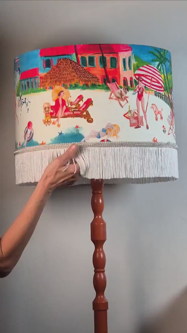 Riviera Tassel Lampshade Large drum fringe lamp shade eclectic decor beach house lighting seaside homewares pool bar lights