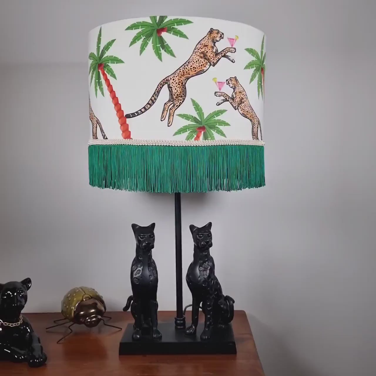 Fringed Leopard Lamp shade, Cheetah shades, tassel light, leopard print lampshades, ivory lampshades, quirky homewares, unique light shade