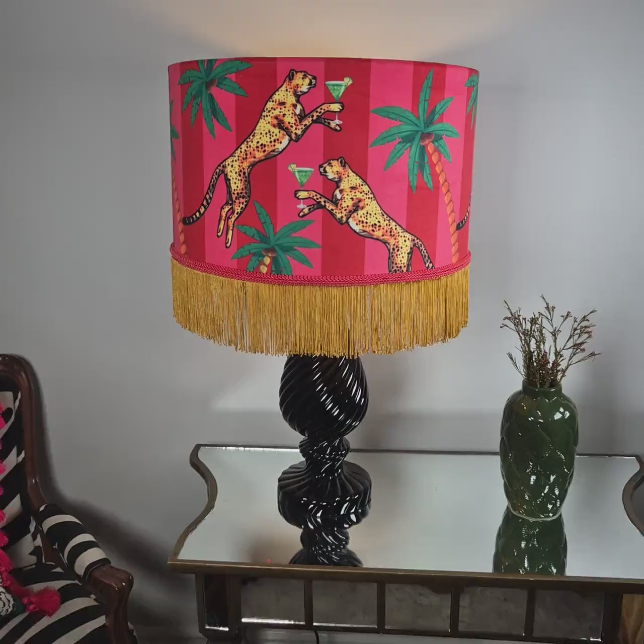 Cocktail Cheetah Striped Fringed Drum Lampshade for table lamp floor lamp, black drum shade table lamp floor lamp ceiling pendant vibrant