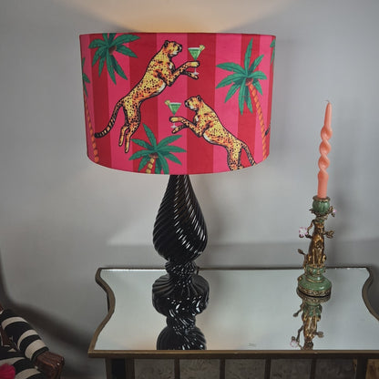Queen K Cocktail Cheetah Velvet Drum Lampshade Pink and Red Stripe