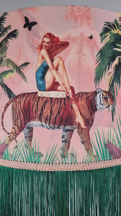 Queen K Jungle Walk Pink Fringed Drum Lampshade