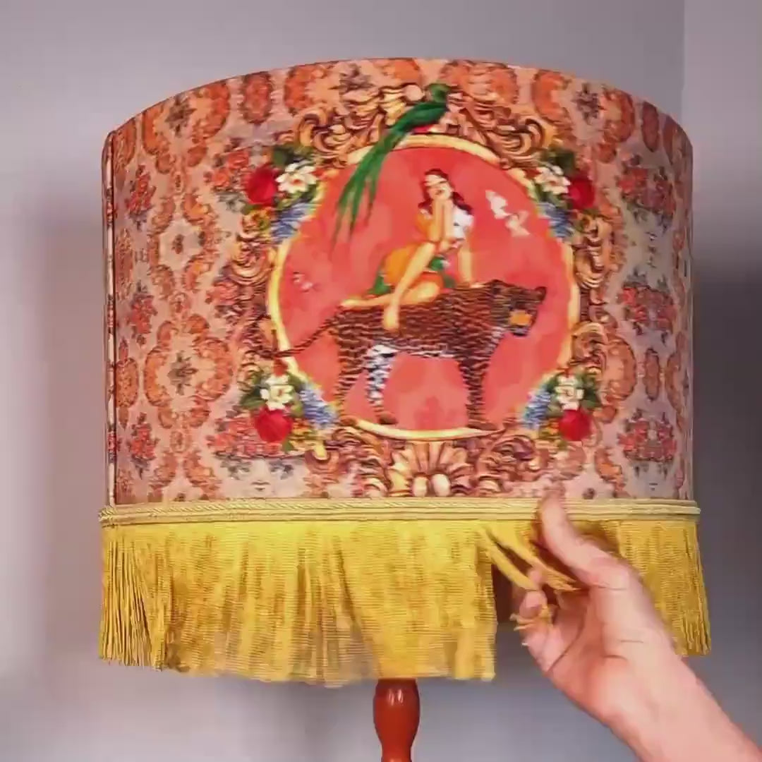 Alice Fringed Drum Lampshade, fringe lampshades, lampshade with tassels, unique lighting, handmade lampshade, vintage lampshades