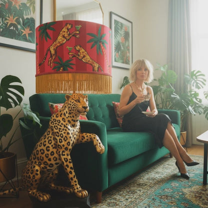 Cocktail Cheetah Tassel Velvet Drum Lampshade Pink and Red Stripe