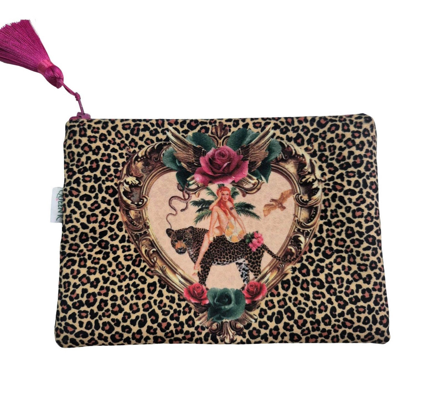 Tiger Rose Leopard Velvet Cosmetics Purse